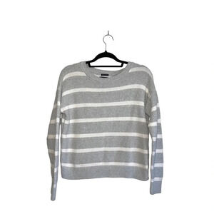Abercrombie & Fitch Striped Sweater Gray & White Crop 100% Cotton Medium Women’s